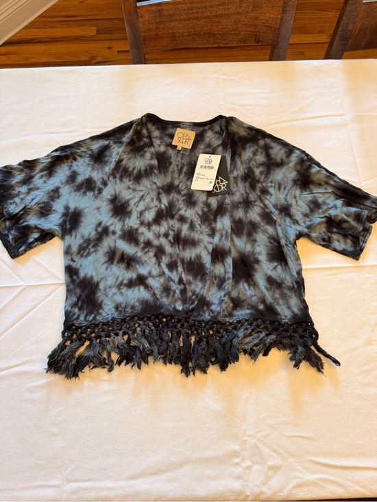 Chaser Tops - NWT! Chaser Tie-Dye Fringe Hem Short Sleeve Top - Black & Blue